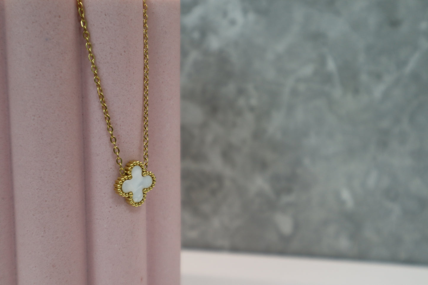 Four Leaf Clover Necklace - White