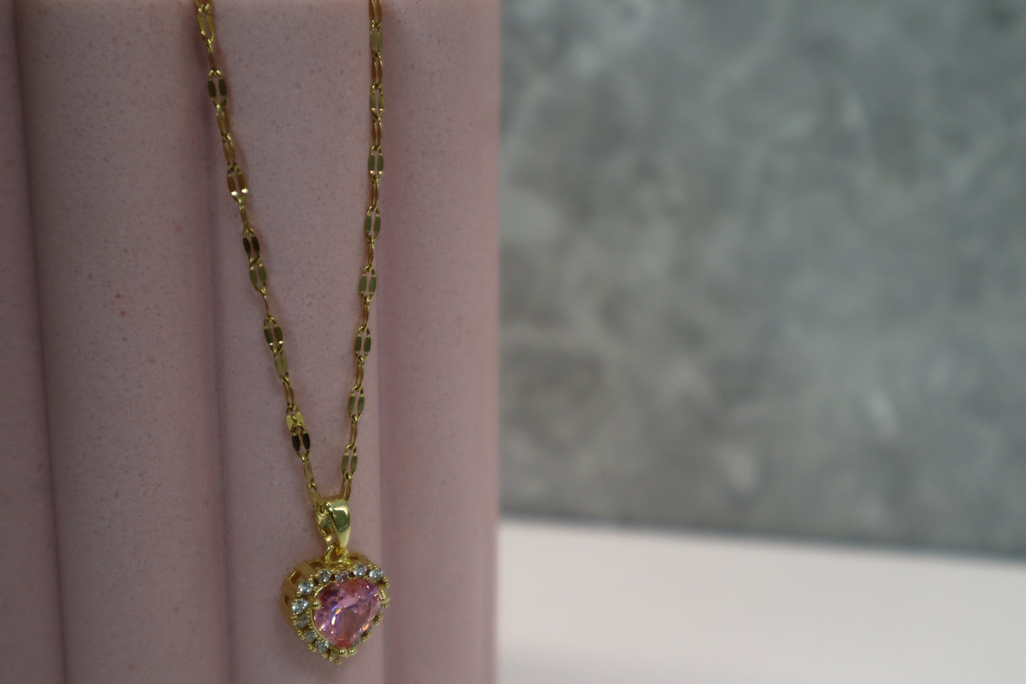 Rose Pink Heart Necklace