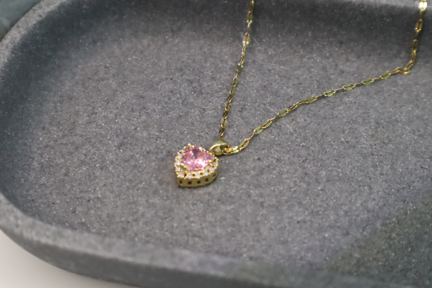 Rose Pink Heart Necklace