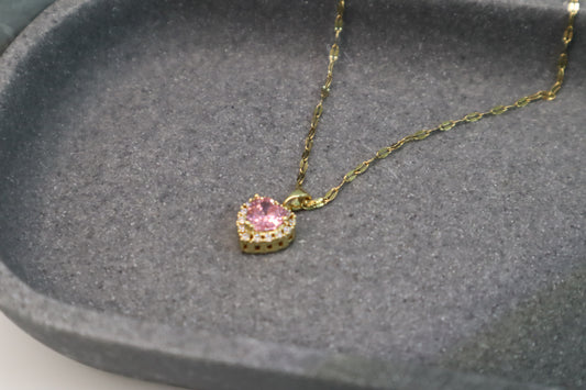 Rose Pink Heart Necklace